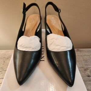 Alfani Babbsy Step N' Flex Blqck Leather Slingbacks, Size 7.5 NIB